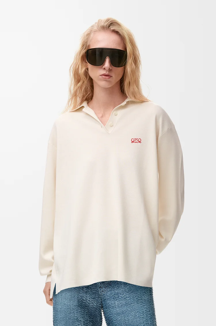 LOEWE Polo sweater in cashmere and silk blend White