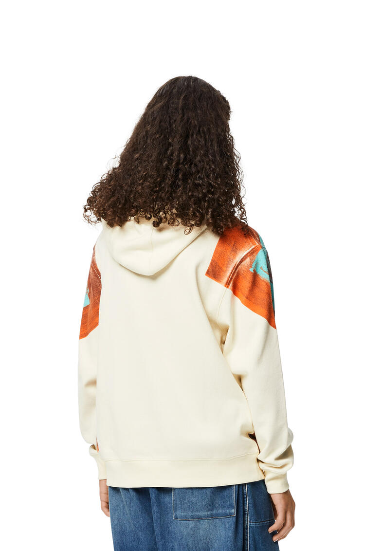 LOEWE Tropical hands print hoodie in polyester Soft White/Brown