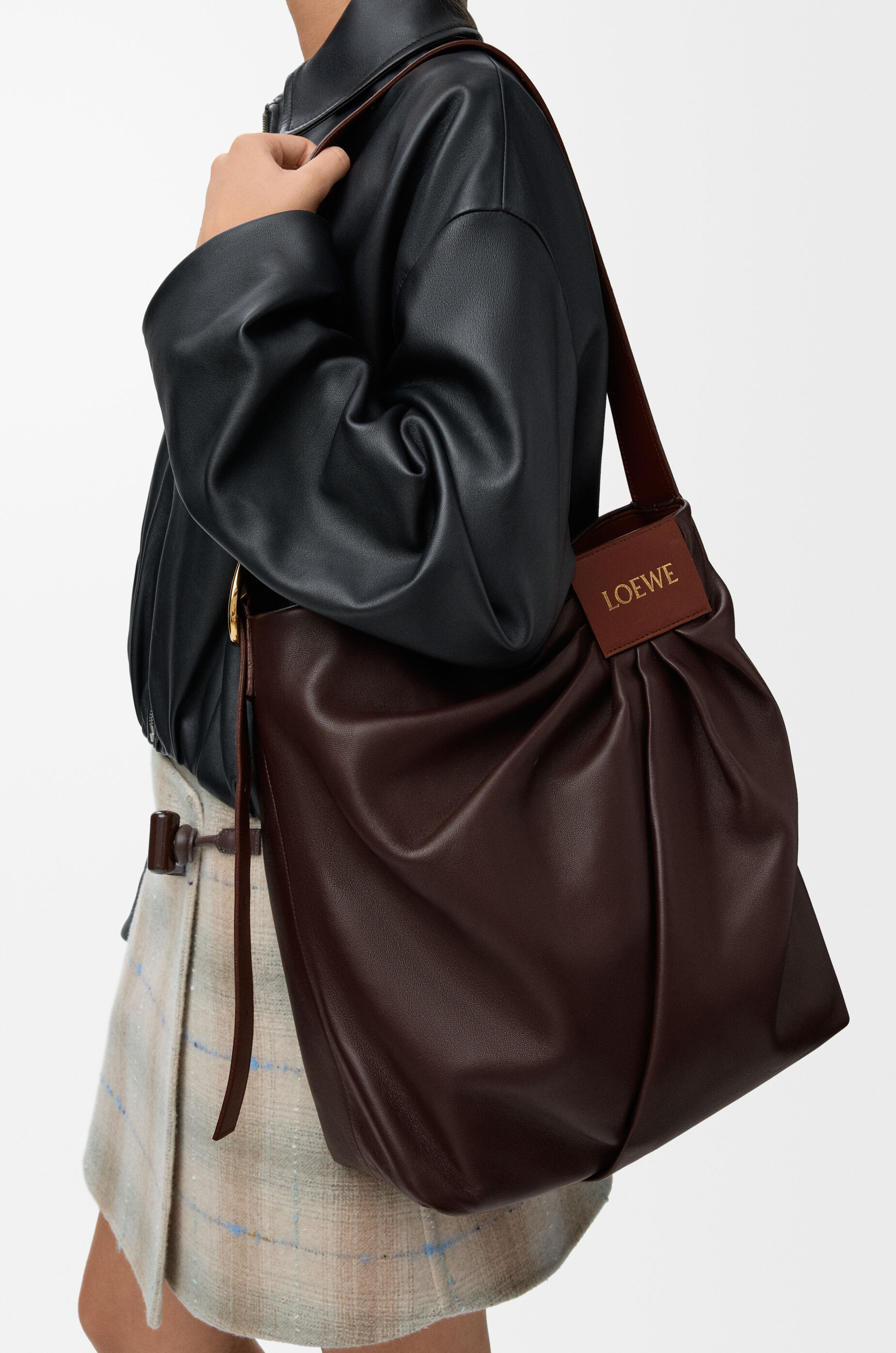 Draped tote in mellow nappa lambskin Brown - LOEWE USA Official