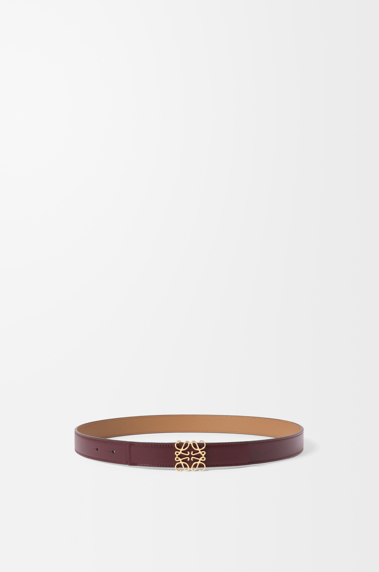 LOEWE 光滑牛皮革双面 Anagram 腰带 勃艮第红/金色