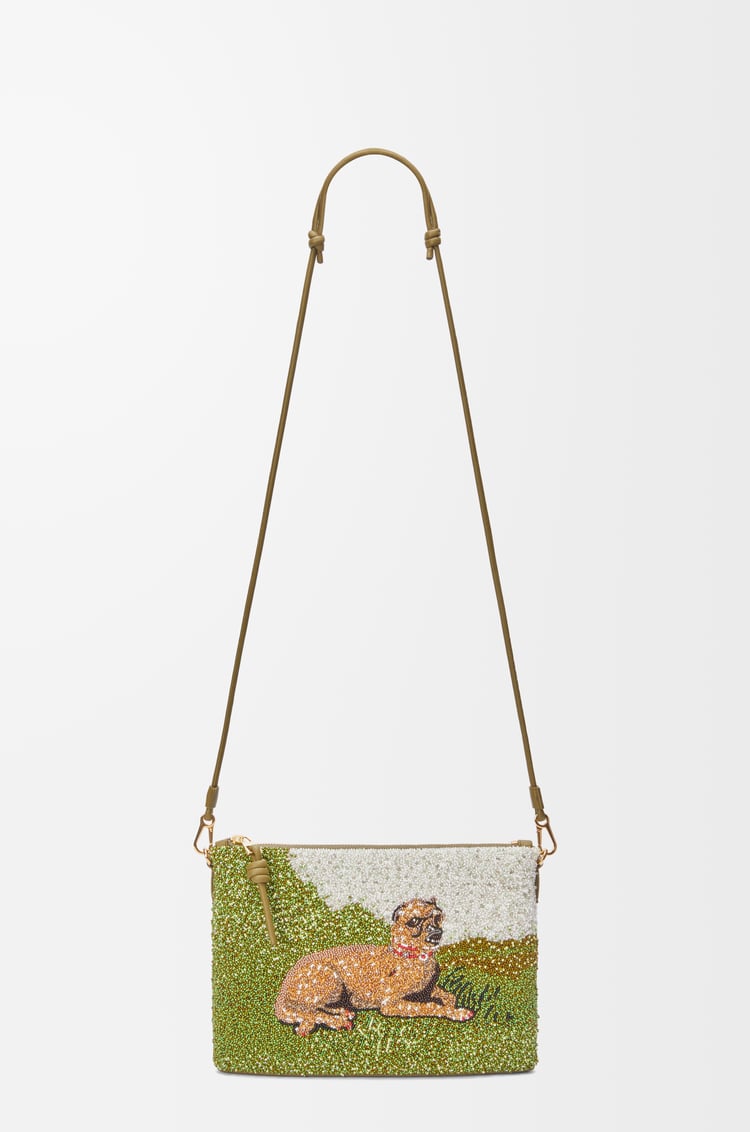 LOEWE Oblong pouch in beaded leather Olive