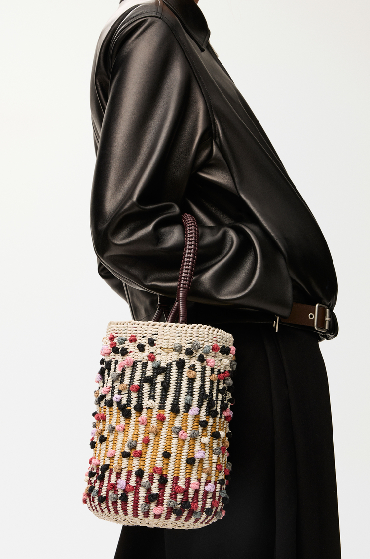 LOEWE Bucket in cord, leather and wool Natural/Multicolor