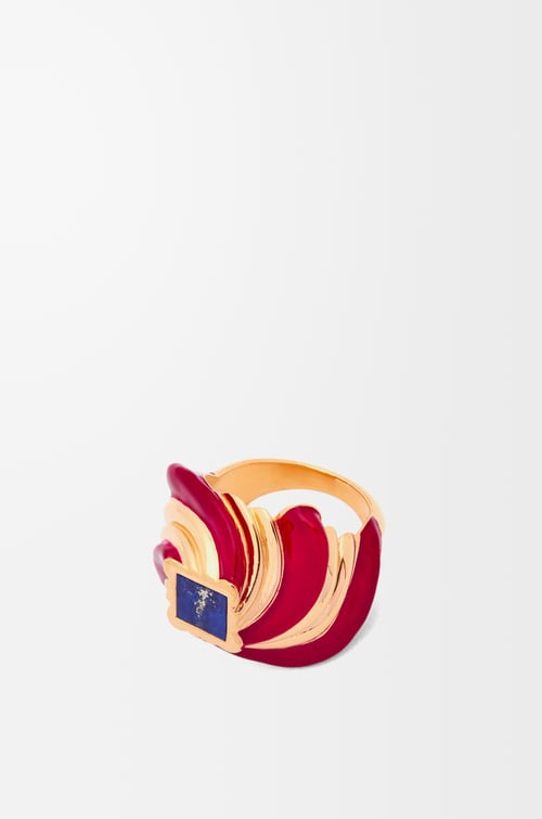 LOEWE Twisted Anagram ring in sterling silver and enamel Gold/Burgundy plp_rd