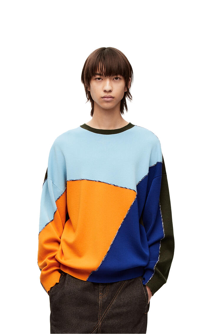 LOEWE Puzzle sweater in wool Blue/Orange/Khaki Green