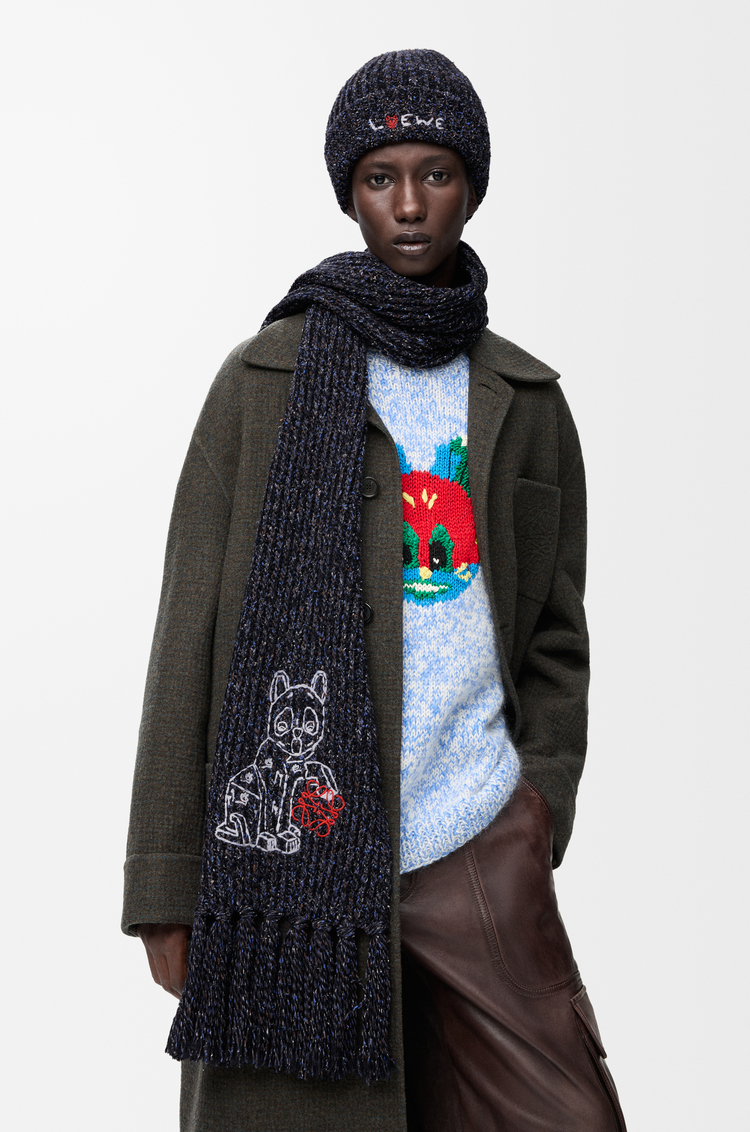 LOEWE Beanie in wool, silk and alpaca blend Black Melange