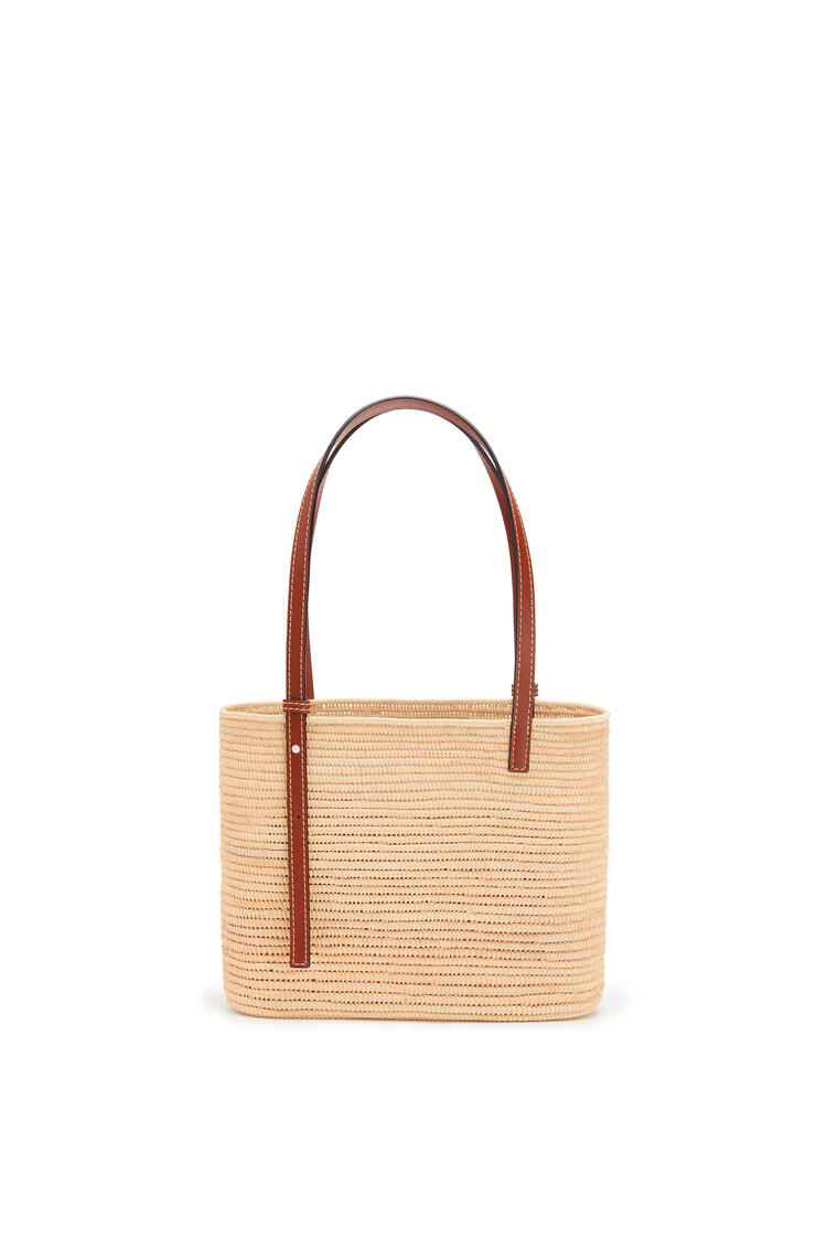 LOEWE Small Square Basket bag in raffia and calfskin Natural/Pecan pdp_rd