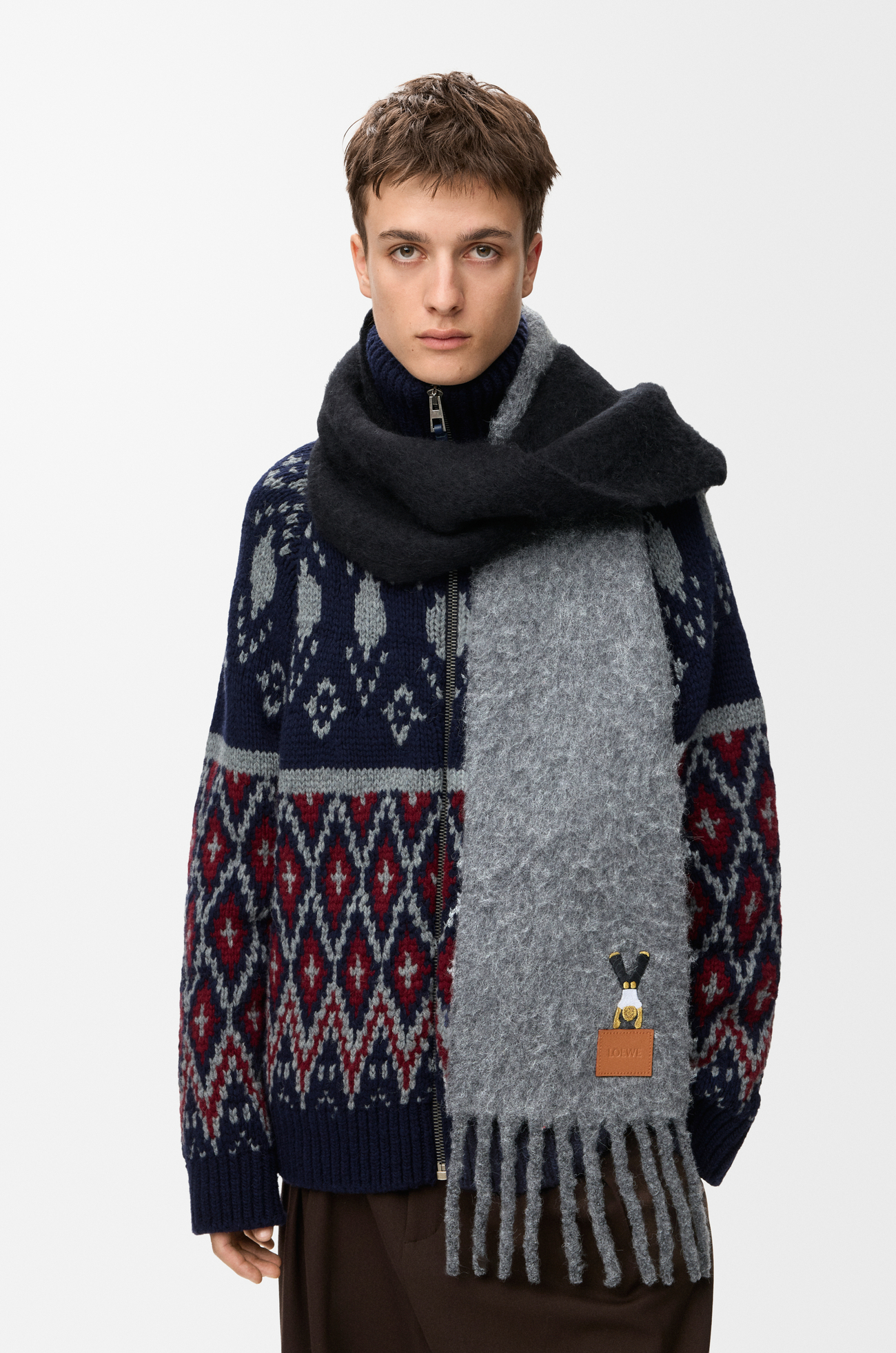 LOEWE Scarf in alpaca and wool blend Dark Grey/Black