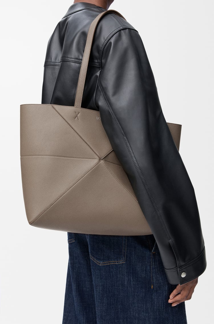 LOEWE Medium horizontal Puzzle Fold tote in soft grained calfskin Taupe