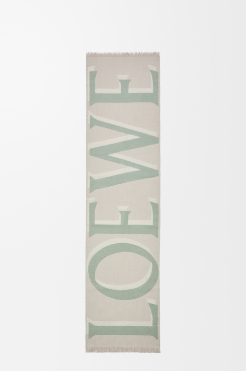 LOEWE Scarf in wool and cashmere Light Beige/Light Green
