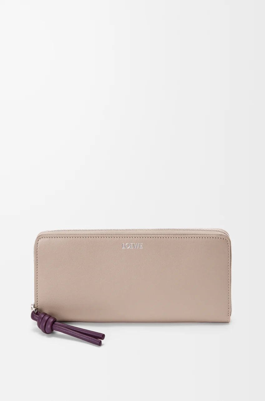 Knot zip around wallet in shiny nappa calfskin