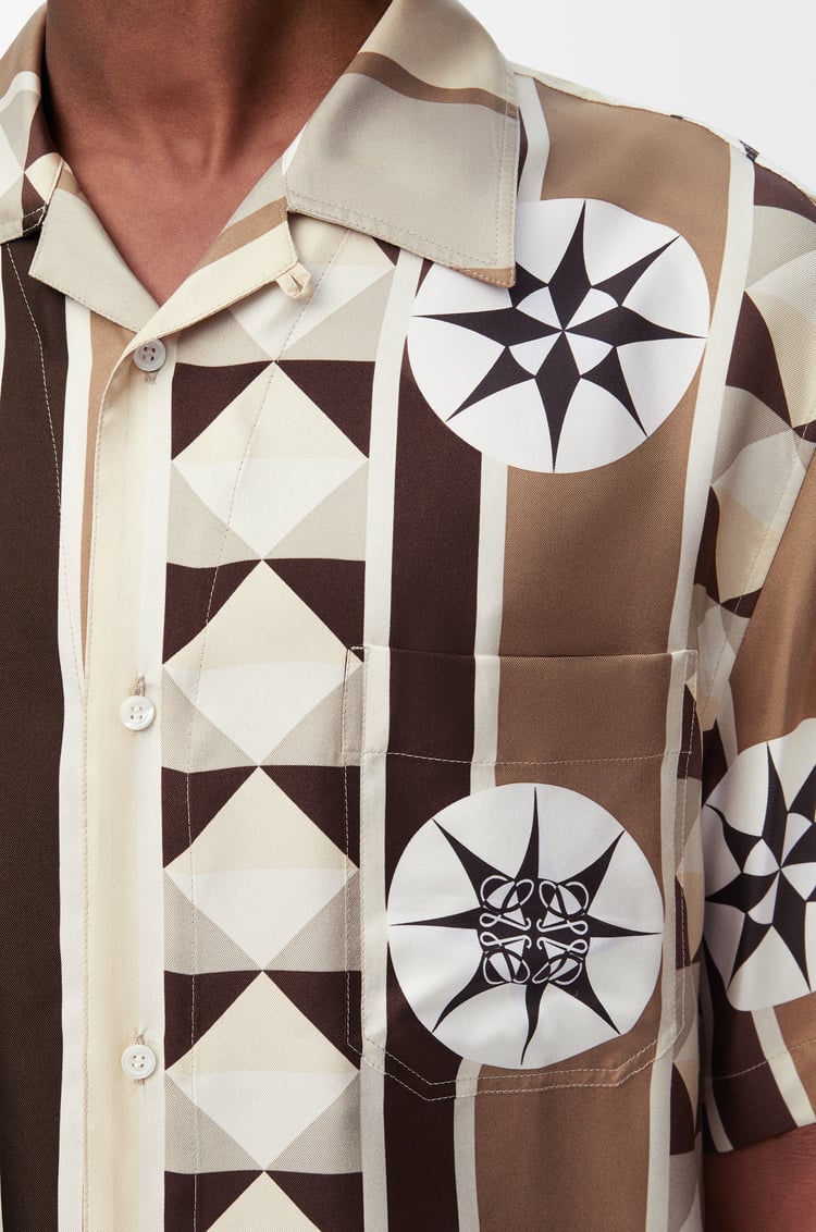 LOEWE Camisa de manga corta en seda Beige/Multicolor