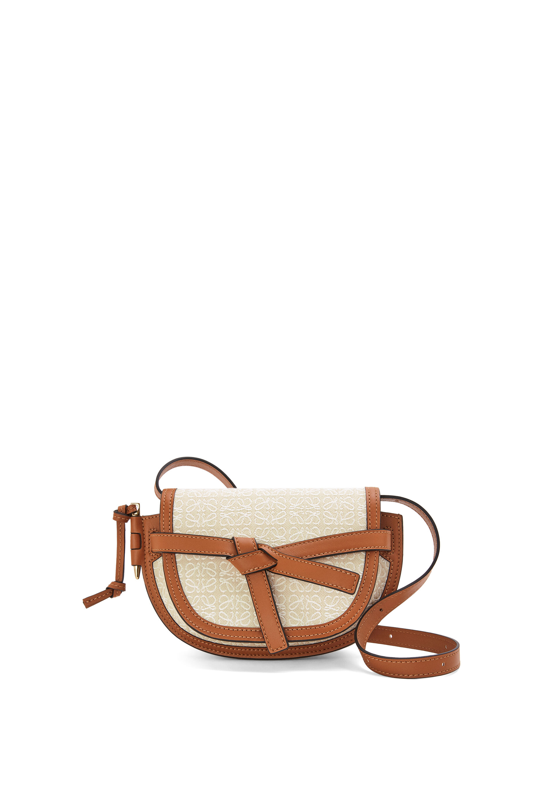 Bolso Mini Gate Dual Anagram en piel de ternera y Jacquard Ecru/Bronceado -  LOEWE
