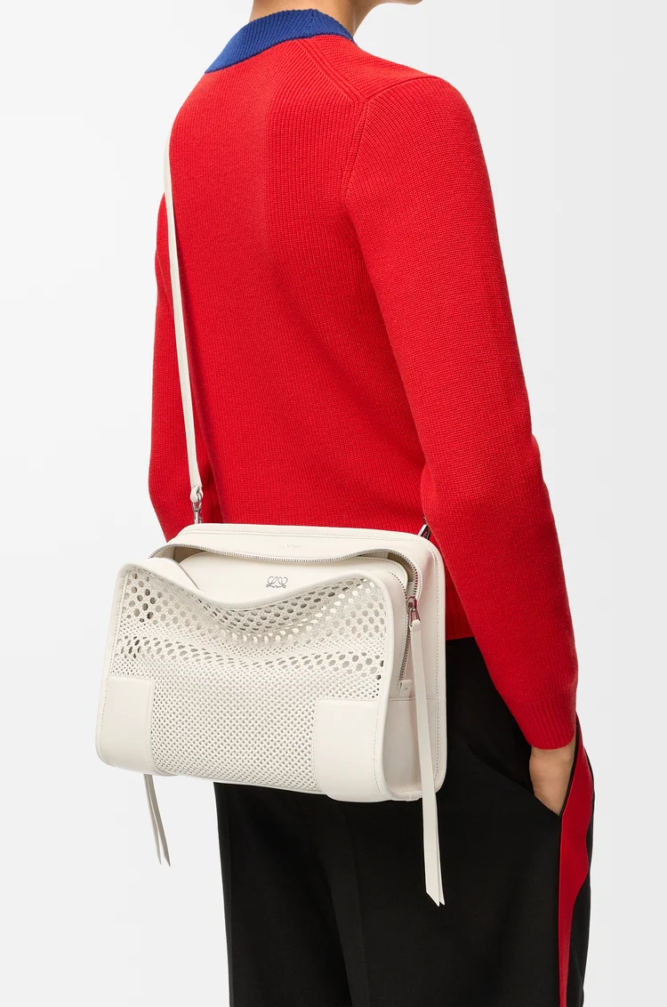 LOEWE Sac Amazona 180 moyen en cuir de veau tressé Blanc Doux