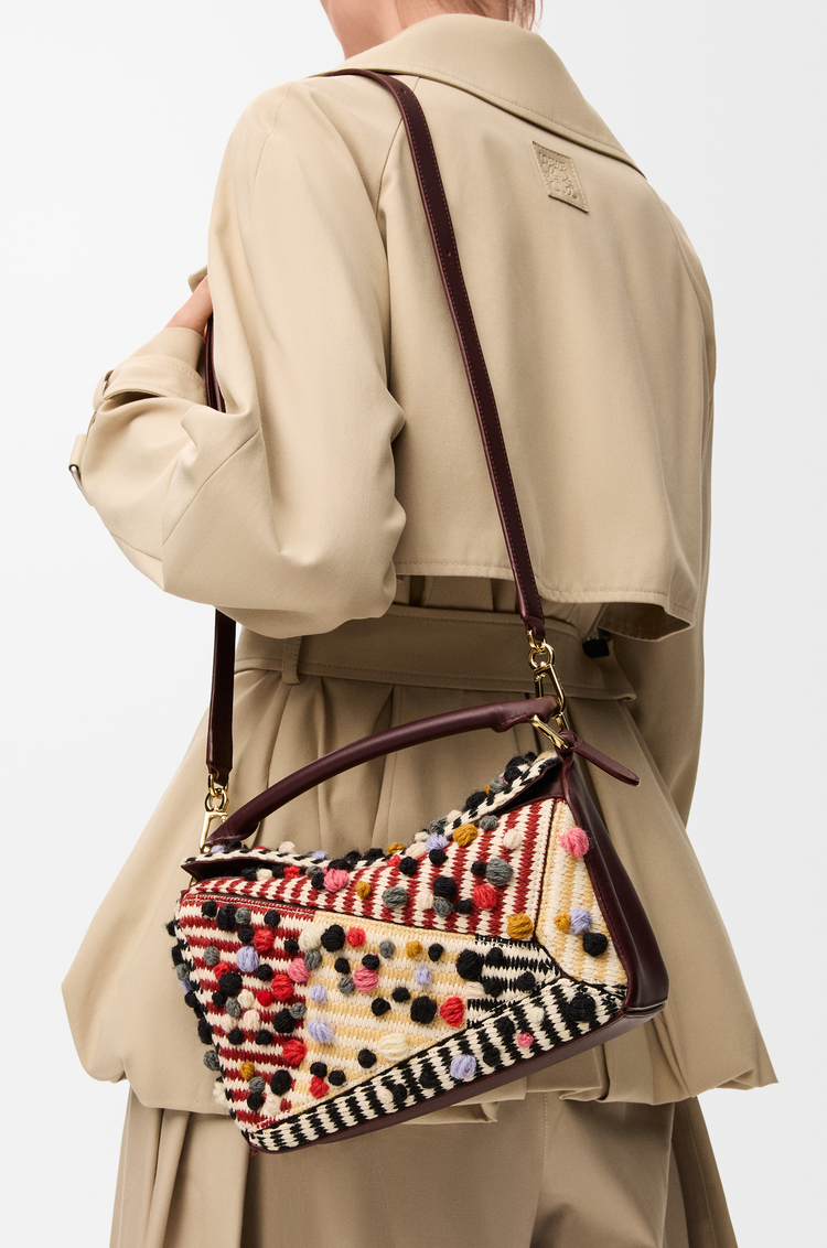 LOEWE Small Puzzle bag in embroidered textile Natural/Multicolor