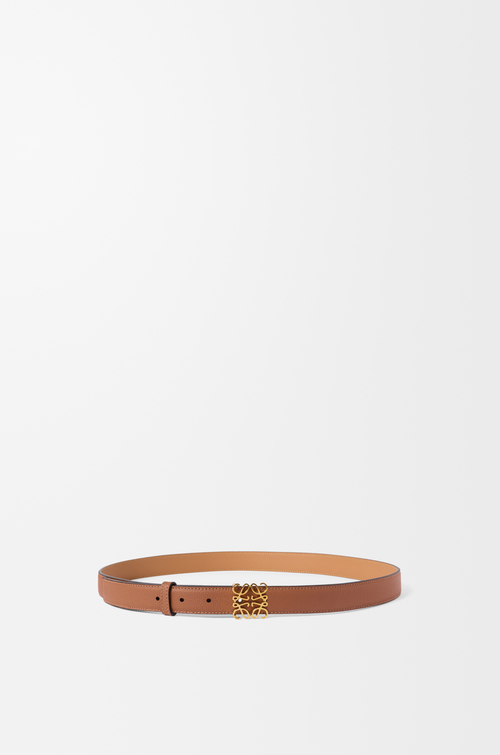 LOEWE 鹅卵石纹牛皮革 Anagram 腰带 焦糖棕/金色