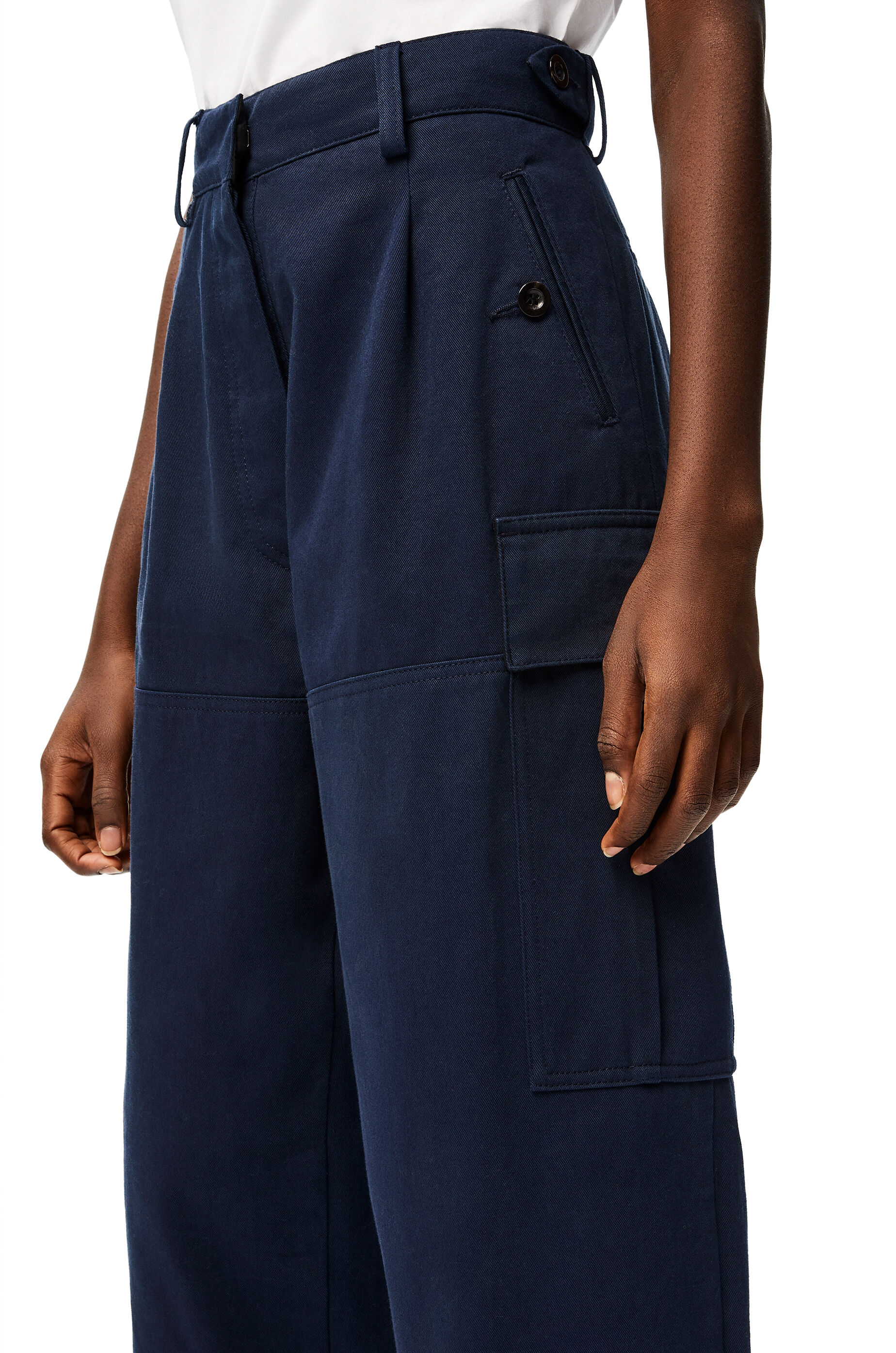 High waisted cargo trousers in cotton Navy Blue LOEWE