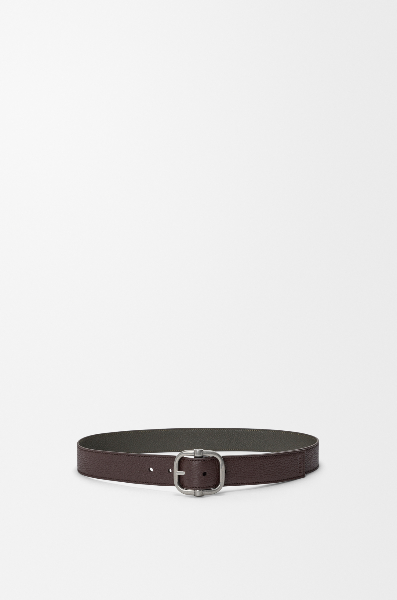 LOEWE 柔軟粒面小牛皮雙面 Loop 腰帶 巧克力色/深卡其色/復古鈀金色