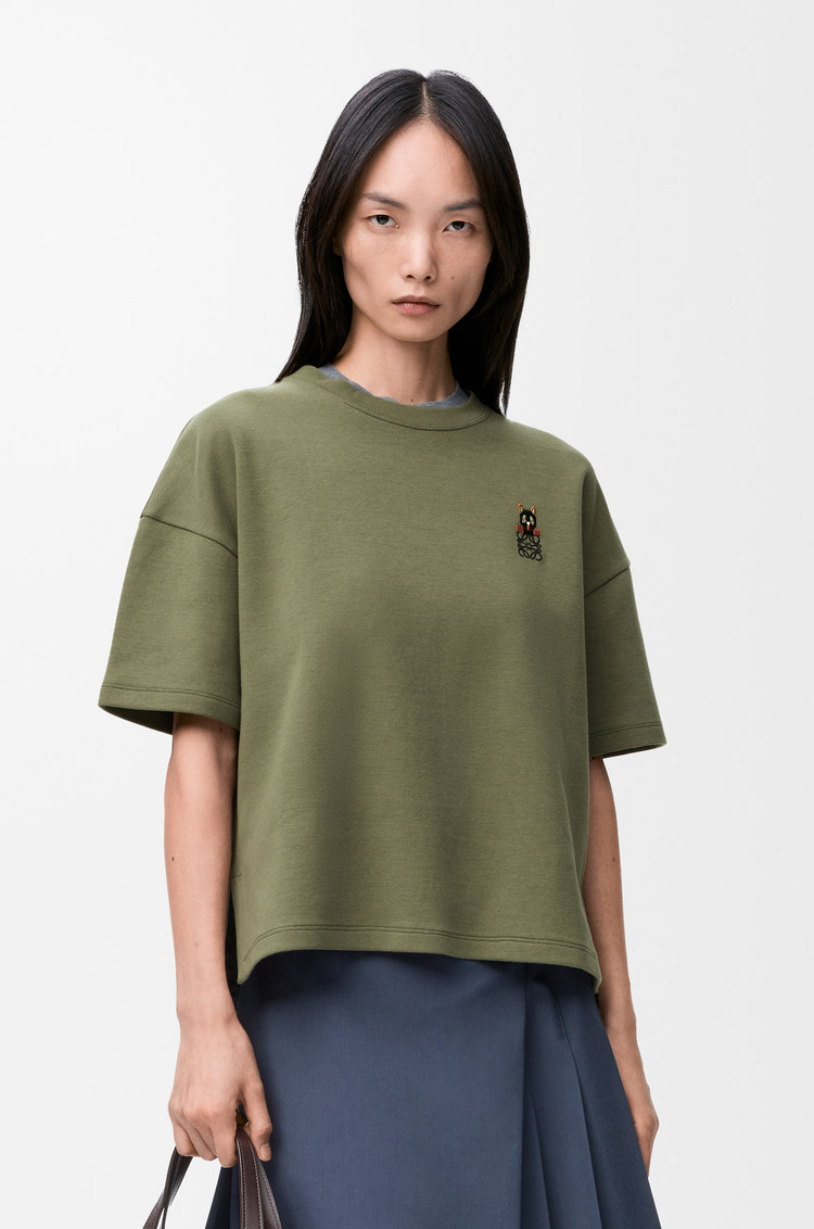 LOEWE Camiseta de corte regular en mezcla de algodón Verde Caqui