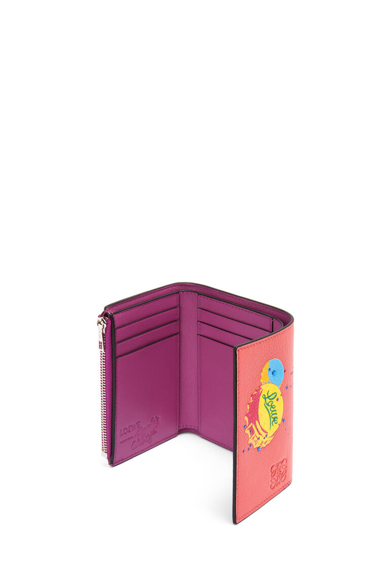 LOEWE Bottle caps small vertical wallet in classic calfskin Coral Pink/Bright Purple pdp_rd