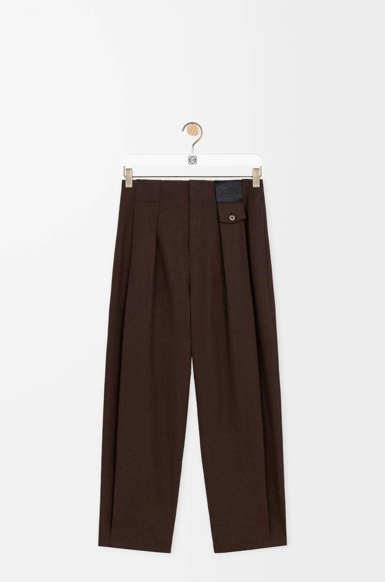 LOEWE 棉麻長褲 深棕色/棕色