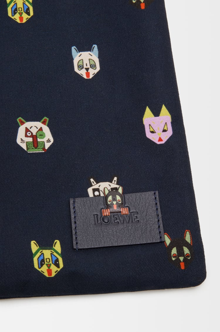 LOEWE 캣 스몰 드로우스트링 파우치 - 캔버스 Blue/Black