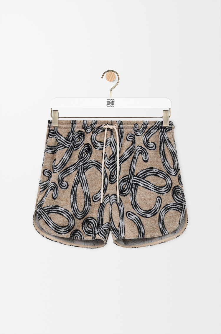 LOEWE 棉質毛巾布混紡短褲 米色/黑色