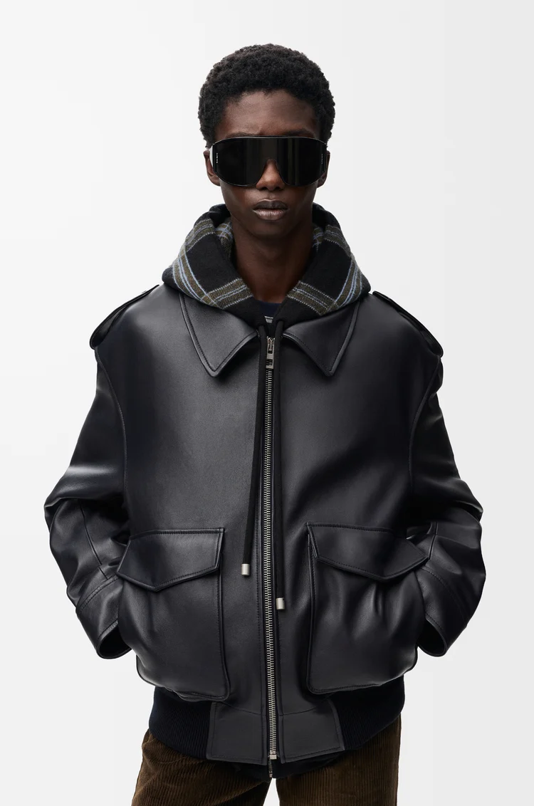 LOEWE Hooded jacket in nappa lambskin Navy Blue