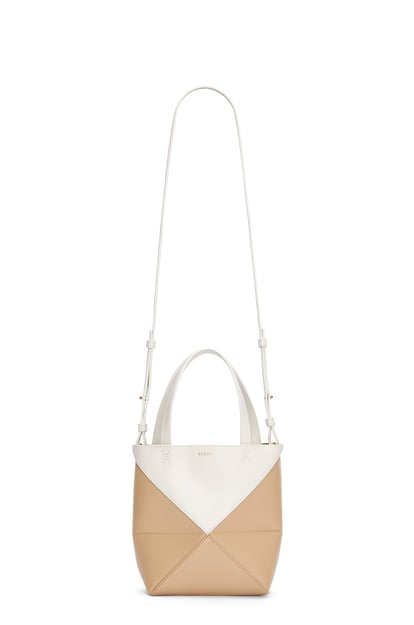 LOEWE Mini Puzzle Fold Tote in shiny calfskin Soft White/Paper Craft plp_rd