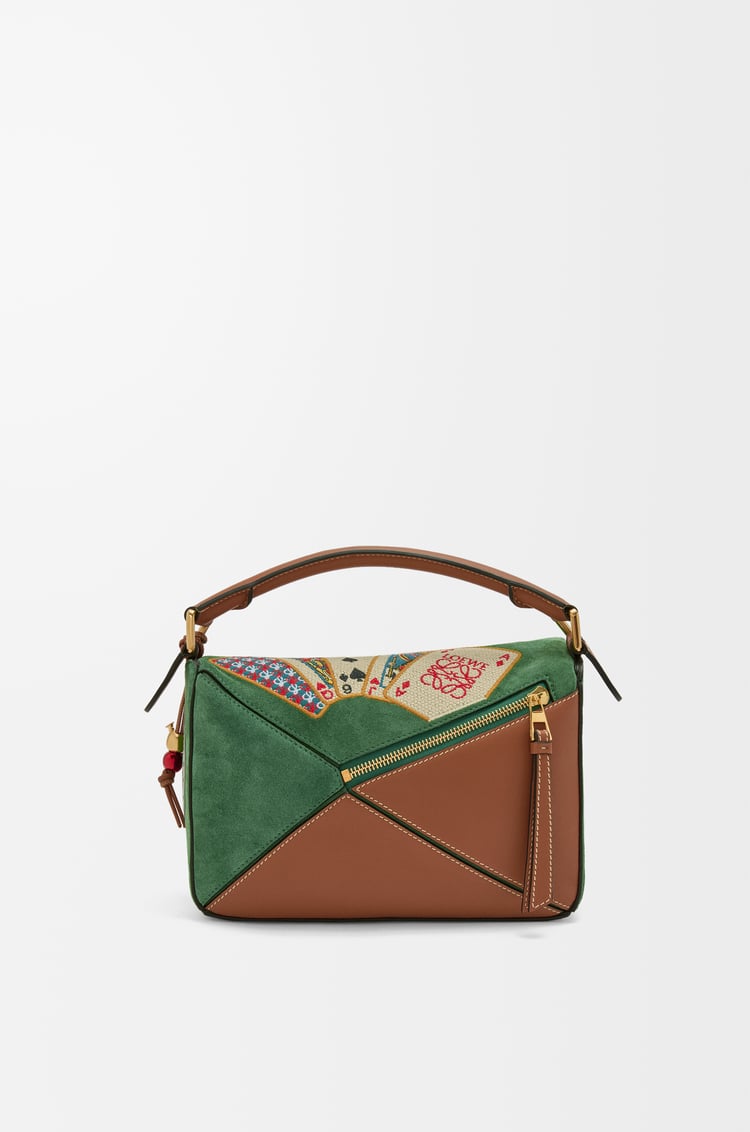 LOEWE Puzzle 10 SS18 Runway re-edition bag in calfskin suede Green/Tan