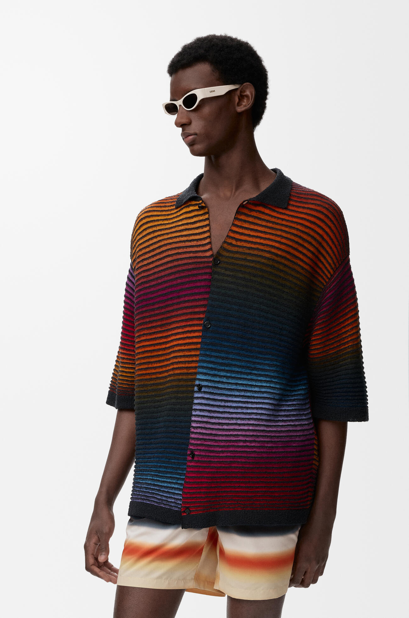 LOEWE Camisa de manga corta en mezcla de algodón Multicolor/Negro