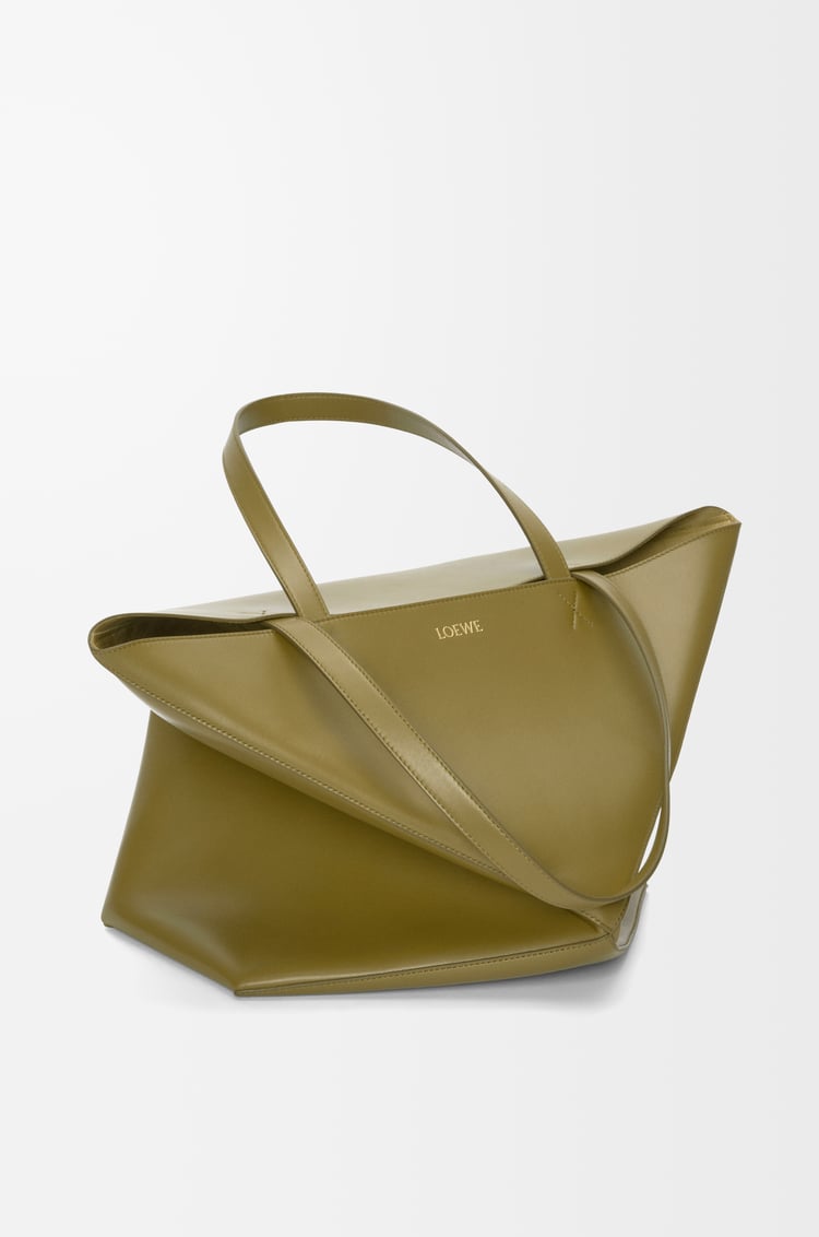 LOEWE XL Puzzle Fold tote in shiny calfskin Olive