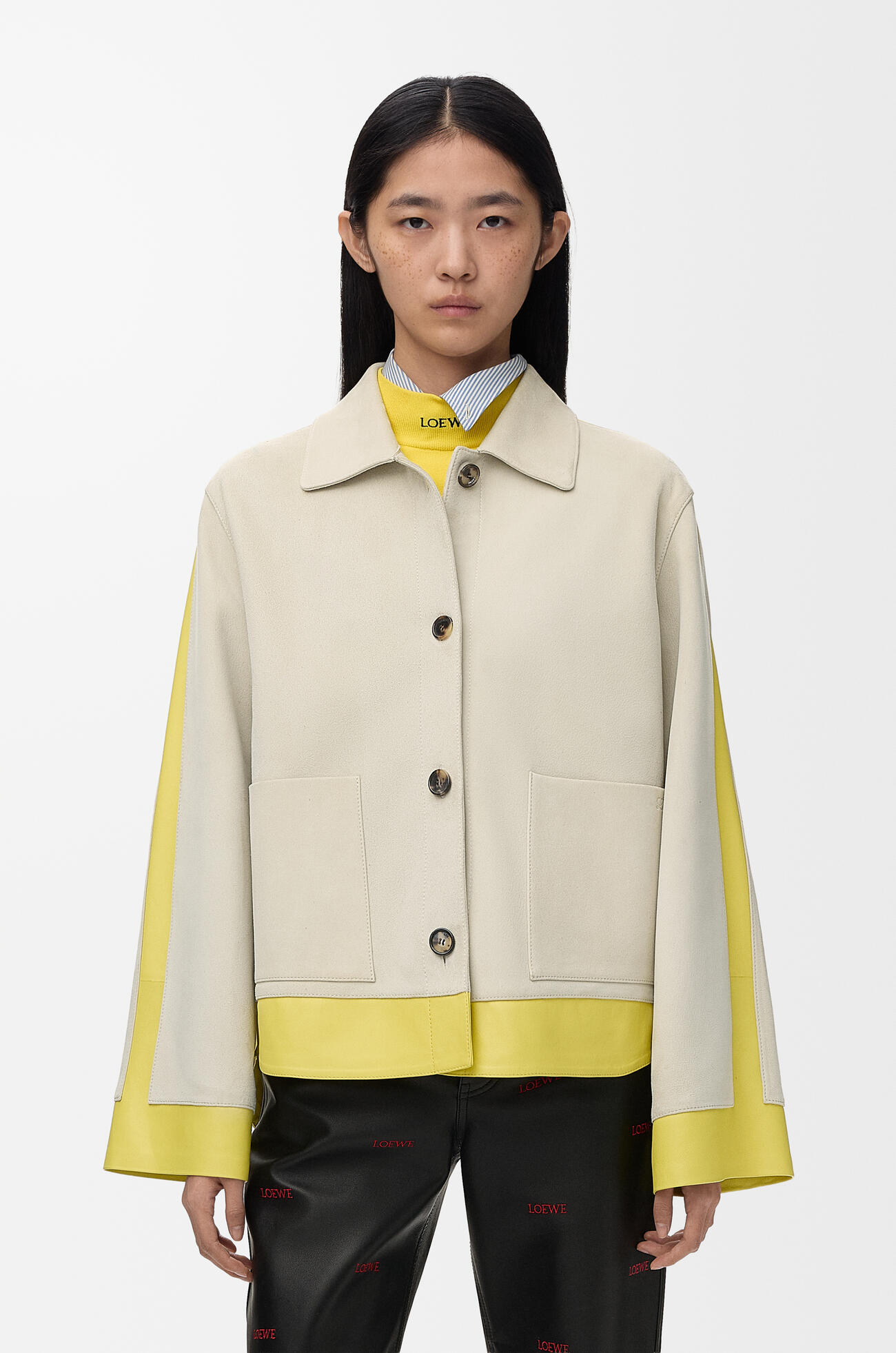 LOEWE Chaqueta con dobladillo en ante de piel de cordero Gris Claro