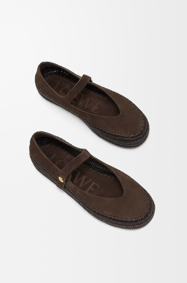 LOEWE リオ メリージェーン（スエード&ラフィア） ダークブラウン