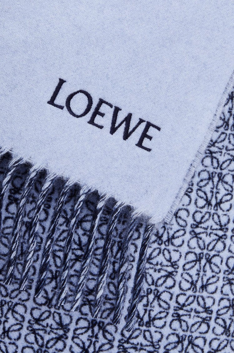LOEWE Scarf in wool and cashmere Light Blue/Navy Blue
