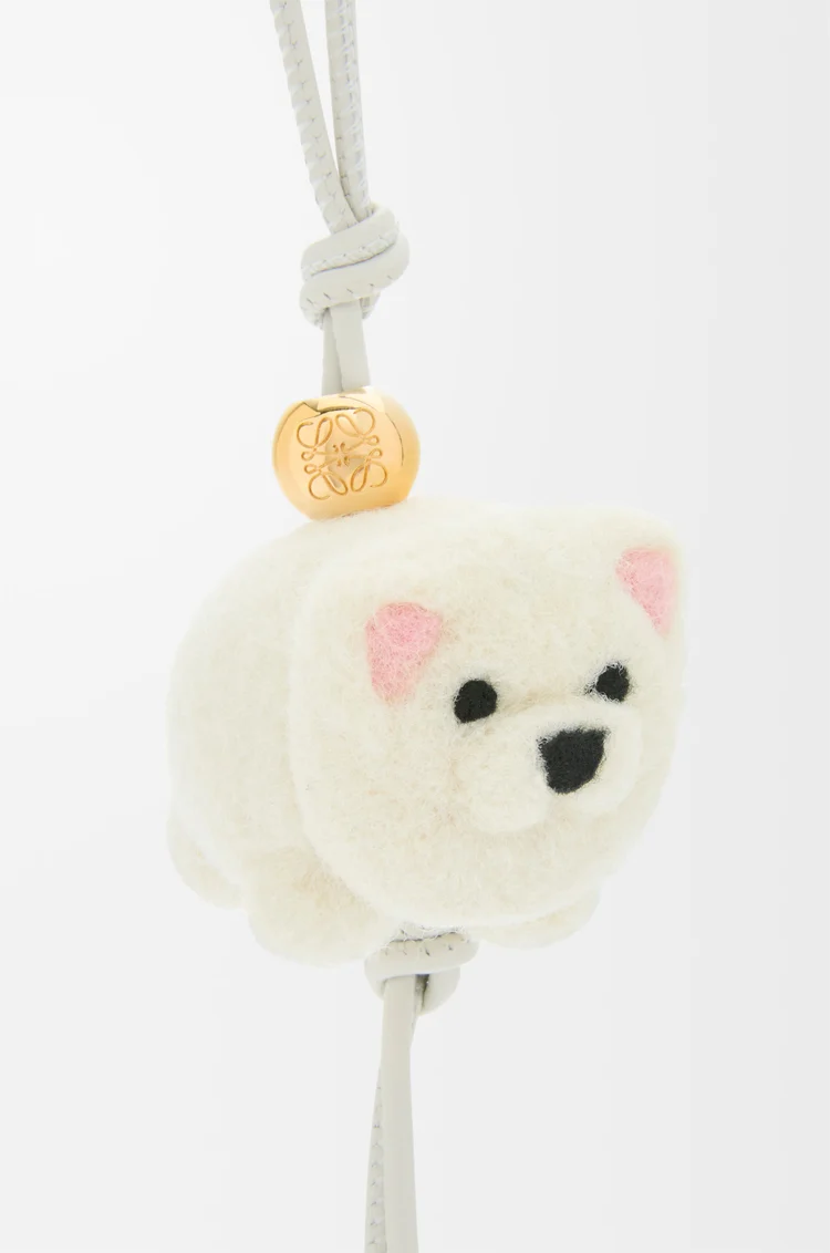 LOEWE Chow chow charm in felt and calfskin Soft White