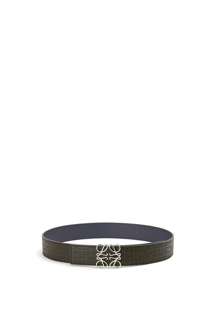 LOEWE Reversible Repeat belt in silk and smooth calfskin Black/Ocean/Palladium