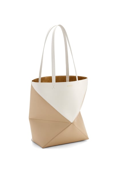 LOEWE Puzzle Fold Tote in shiny calfskin Soft White/Paper Craft plp_rd