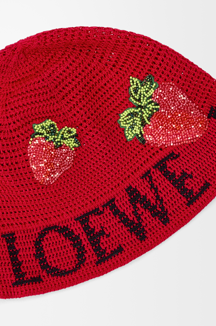 LOEWE 棉质草莓水桶帽 红色