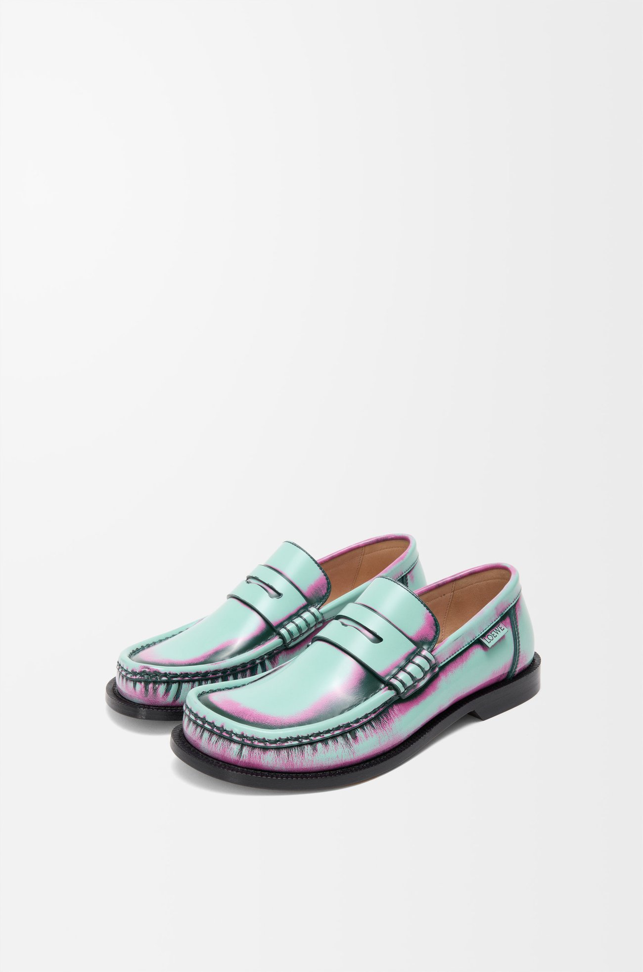 LOEWE Campo loafer in brushed calfskin Mint/Pink/Forest Green