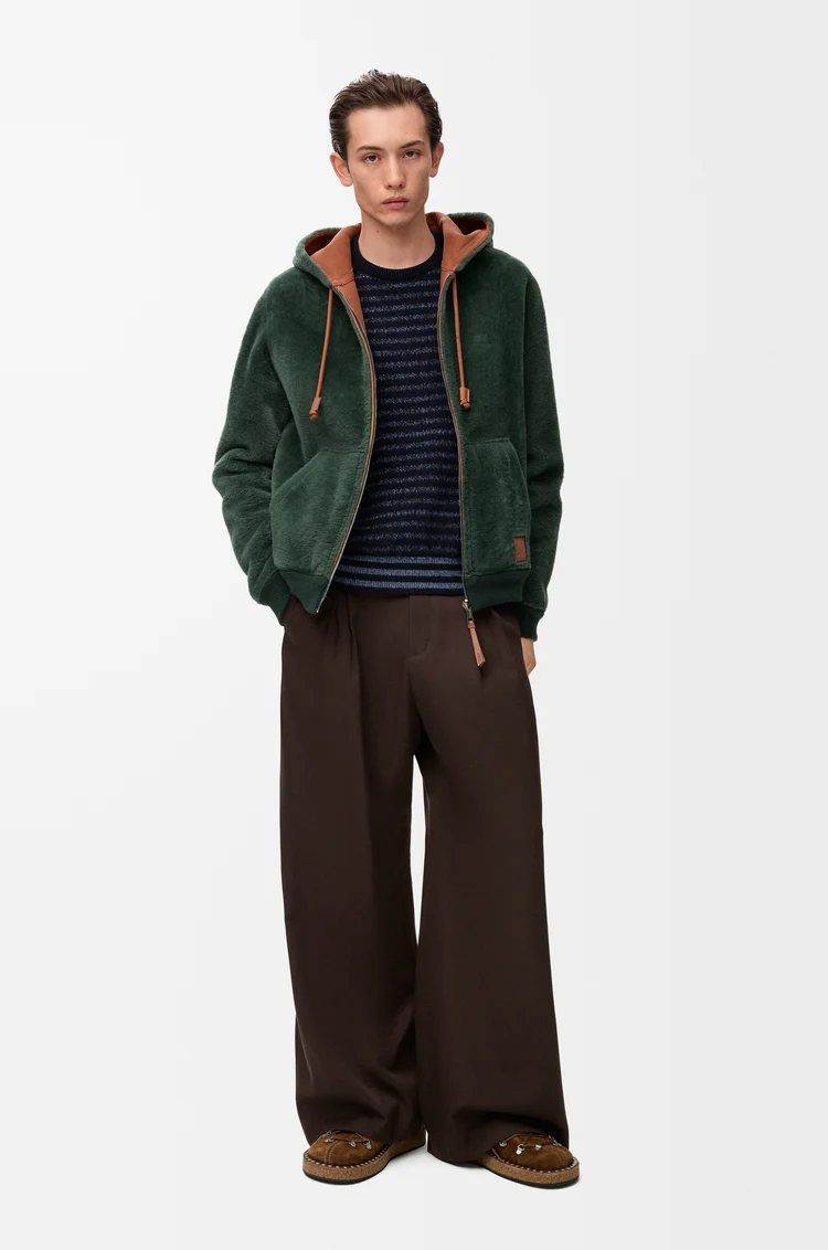 LOEWE Felpa con cappuccio in shearling Marrone/Verde Scuro