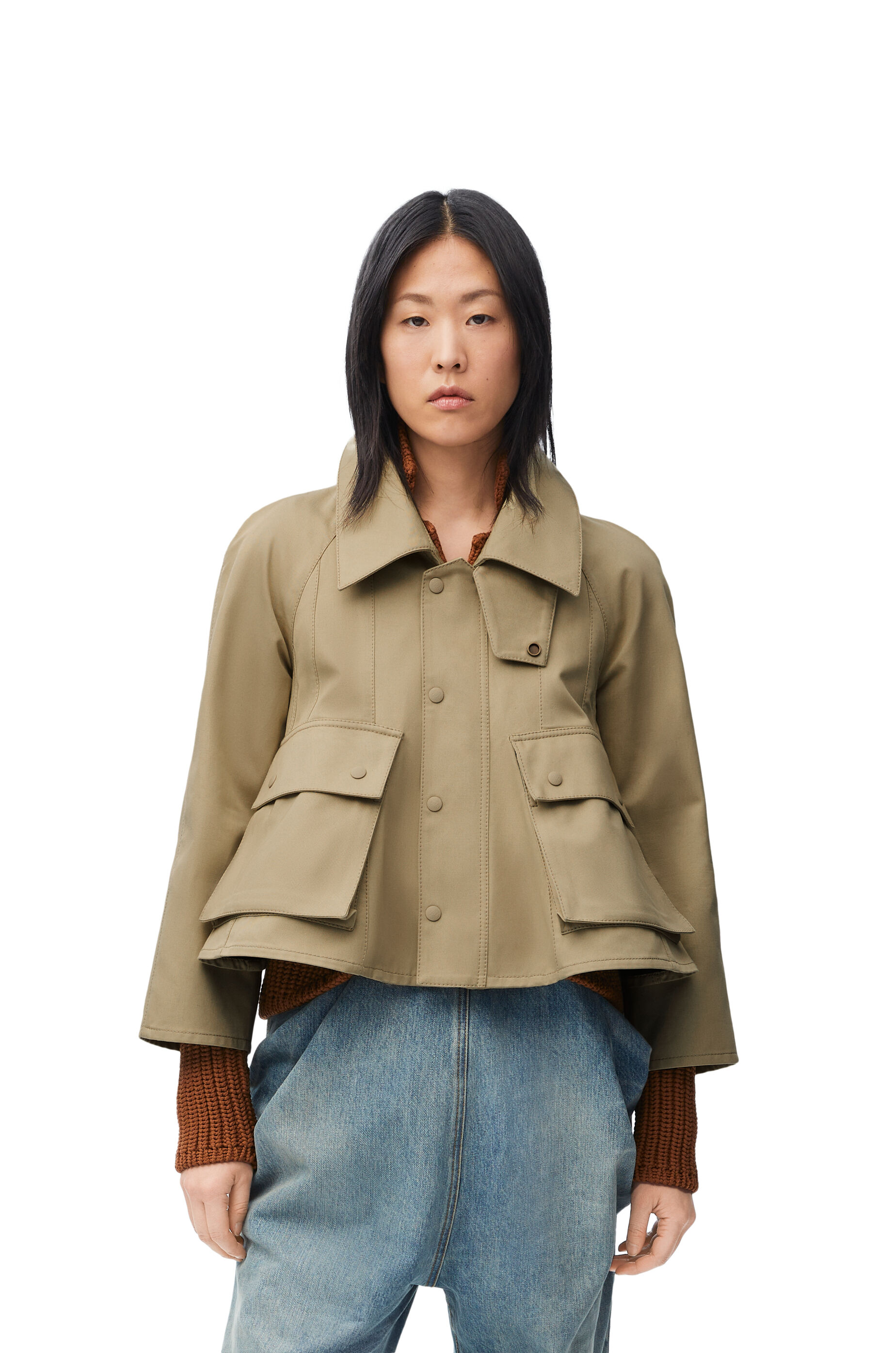 Trapeze jacket in cotton Safari Beige Green LOEWE