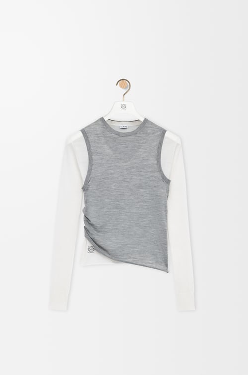 LOEWE 羊绒垂坠毛衣 灰色/白色