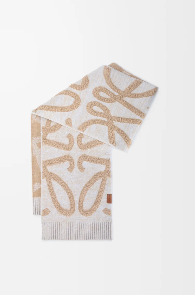 LOEWE Sciarpa in lana e cashmere Beige Melange