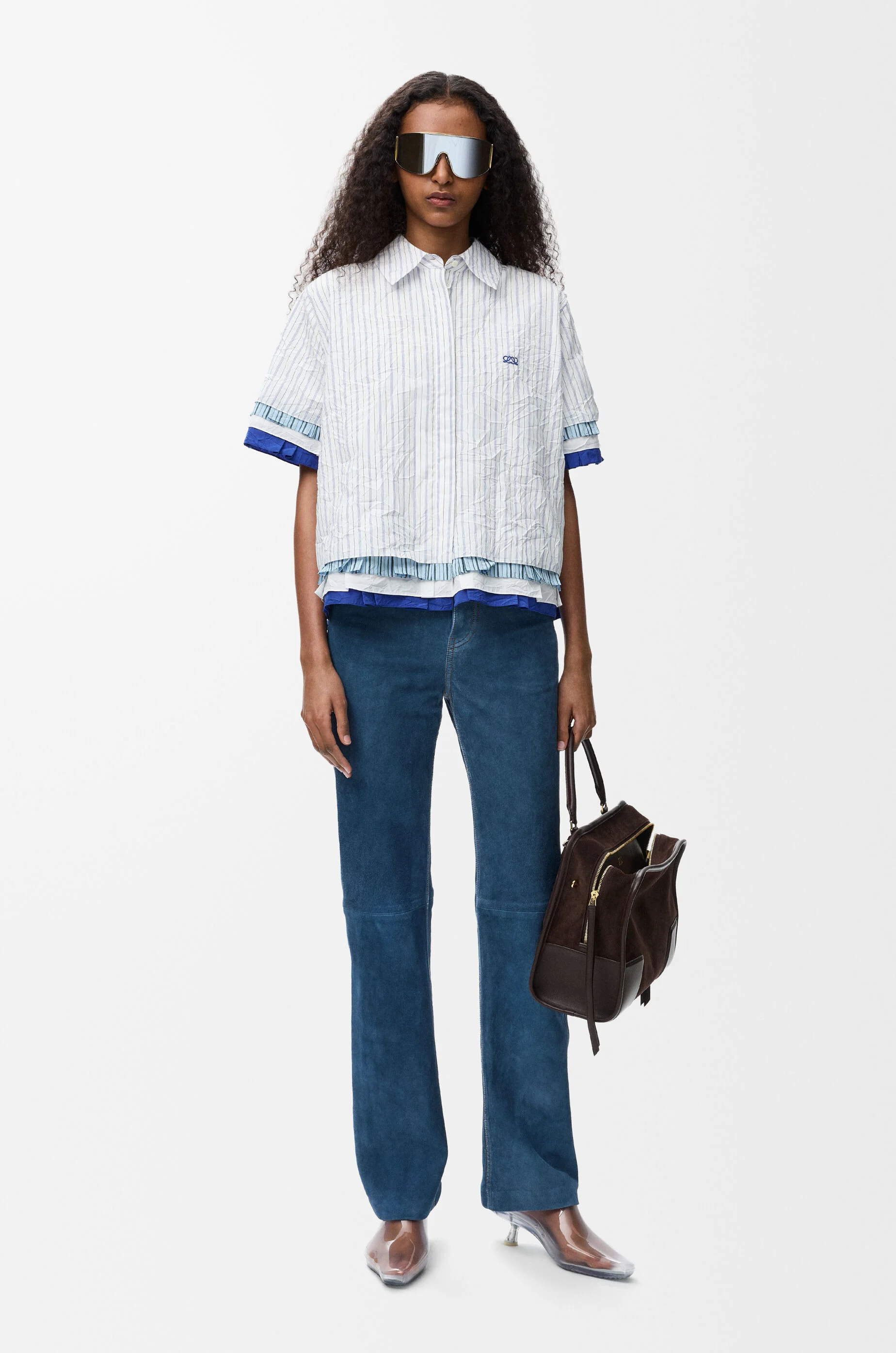 LOEWE ロエベ 23SS ショートストライプシャツ S540Y05X24 ブルー 38 LOEWE - LOEWE ロエベ 23SS ショートストライプシャツ S540Y05X24