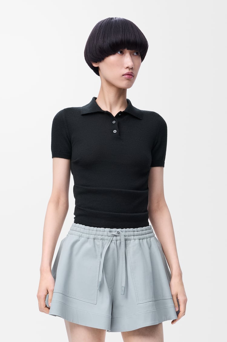 LOEWE Short sleeve polo sweater in cashmere and silk Black