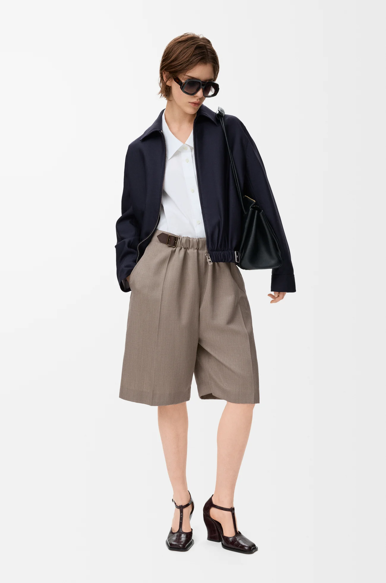 LOEWE Kleid mit Gürtel aus Wolle Beige Melange