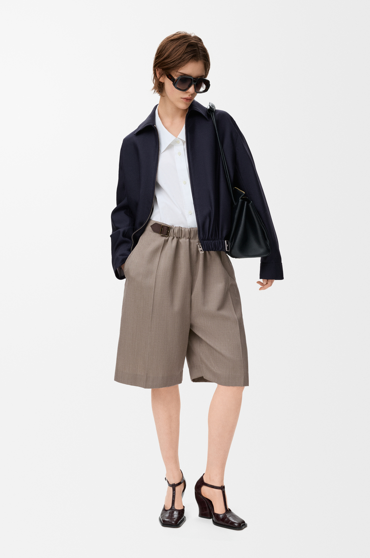 LOEWE Kleid mit Gürtel aus Wolle Beige Melange