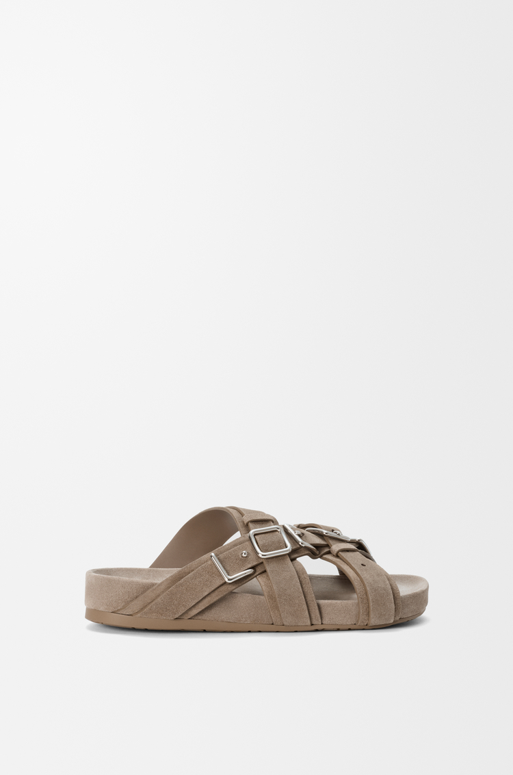 LOEWE Type Fussbett sandal in suede calfskin Hazelnut