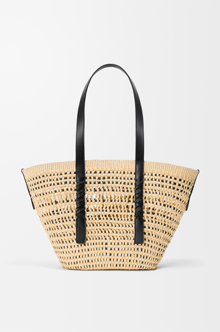 LOEWE Medium Braid basket in iraca palm and calfskin Natural/Black