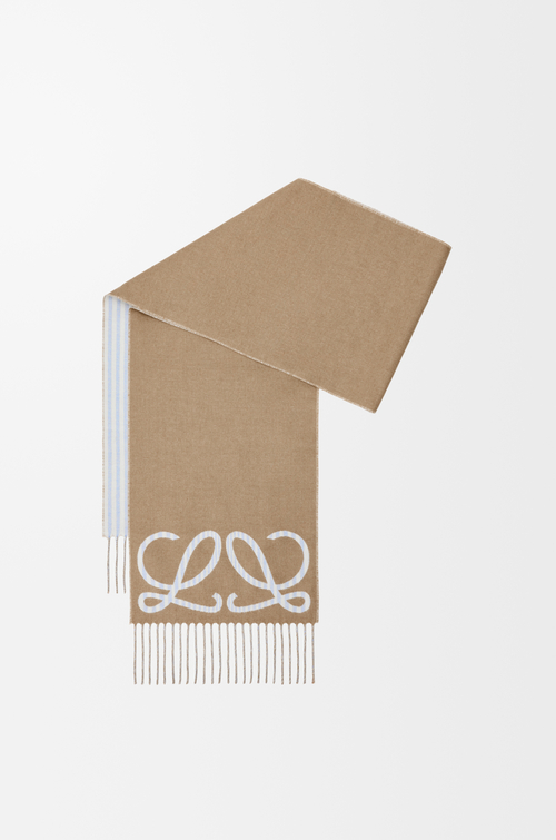 LOEWE Bufanda en seda y cashmere Beige/Azul Claro